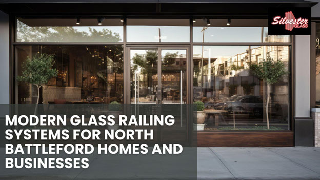 Custom glass storefront and entrance system showcasing modern architectural glass for North Battleford businesses.